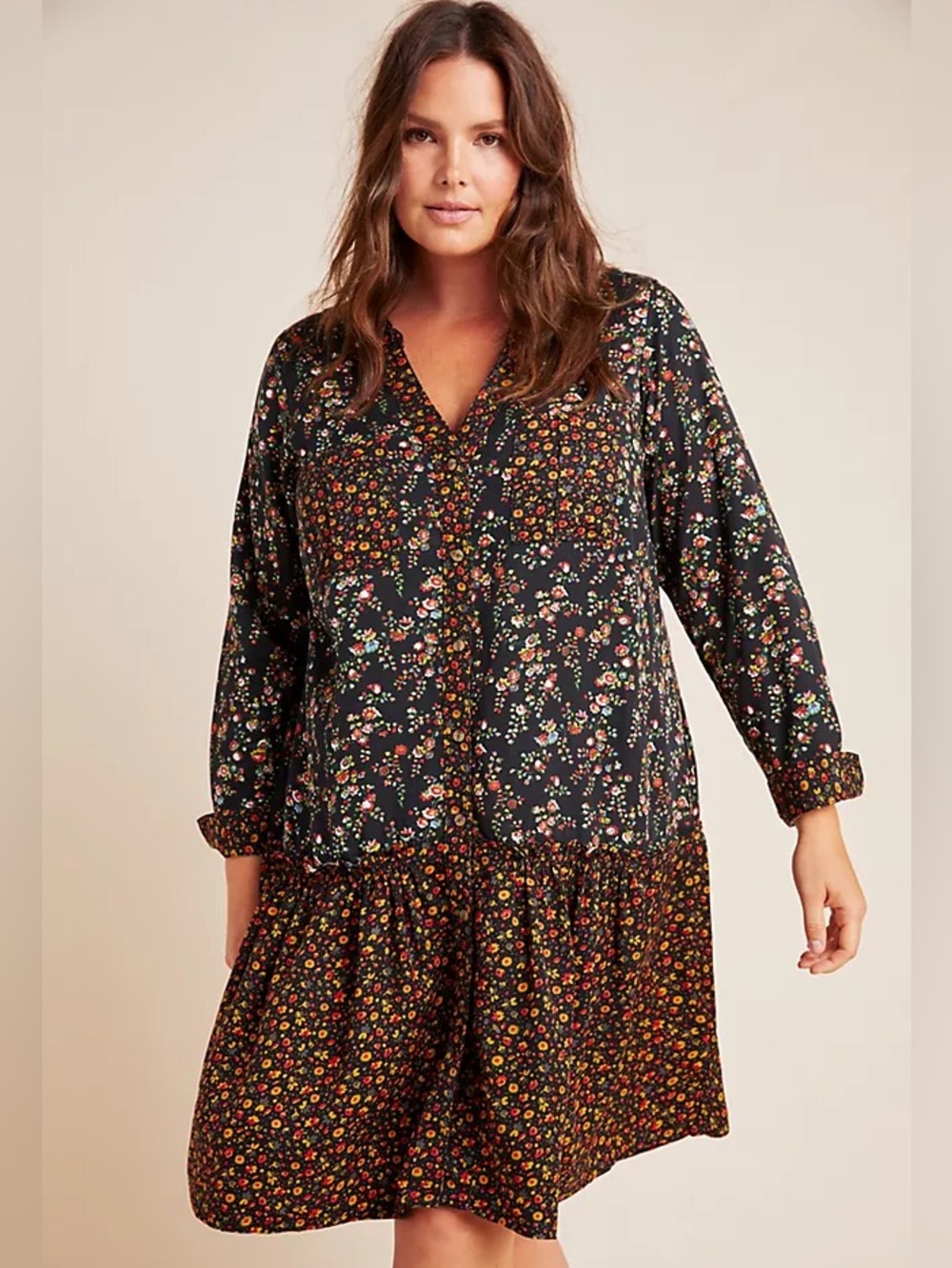 🌺 Maeve Anthropologie Marlie Button Front Tunic Dress Floral Drop Waist Boho
